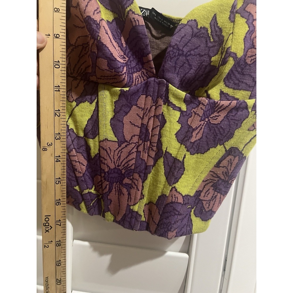 Lime & Purple Floral Lace Bustier Crop Top - Picture 4 of 8